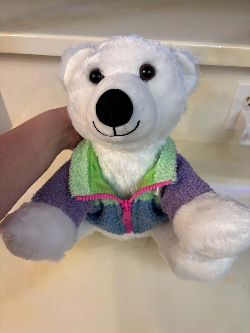 Build-A-Bear Workshop White Polar Bear Plush with Colorful Fleece Jacket